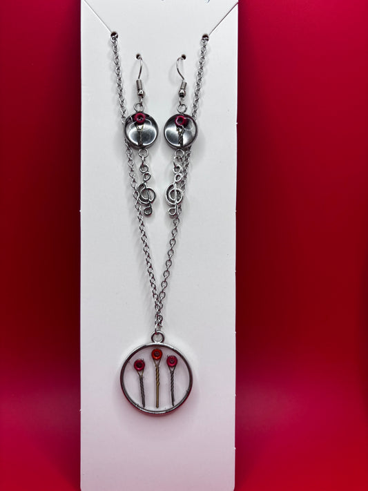 Guitar string & resin Necklace & Earring set