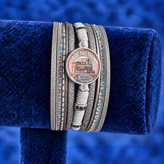 Multi-Strand Leather Ride This Train Silver Cuff