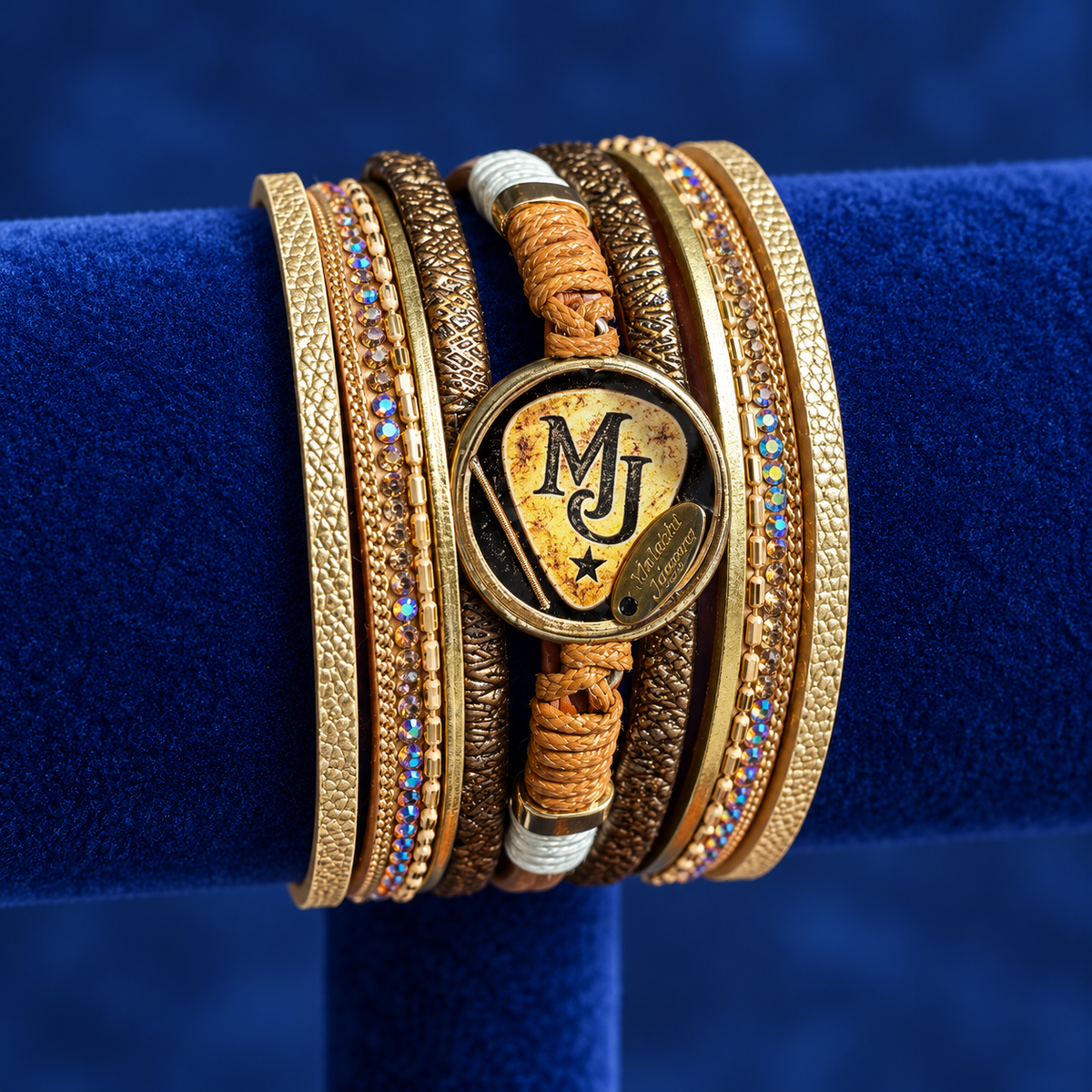 MJ Guitar Pick Multi-Strand Leather Cuff