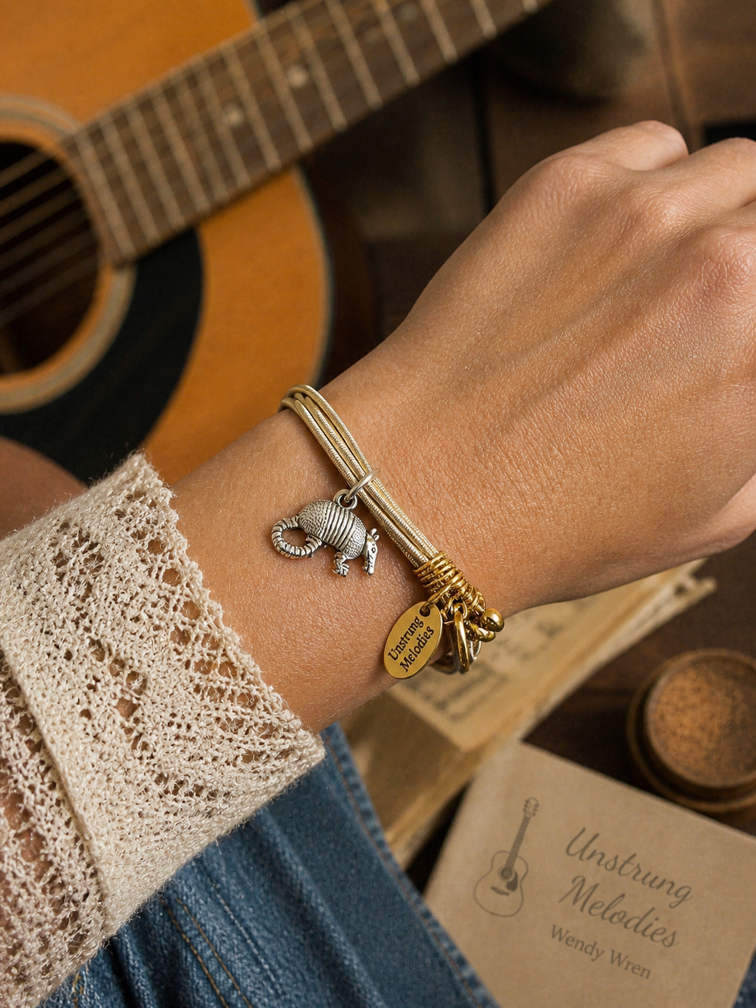Guitar string bracelet with an Armadillo