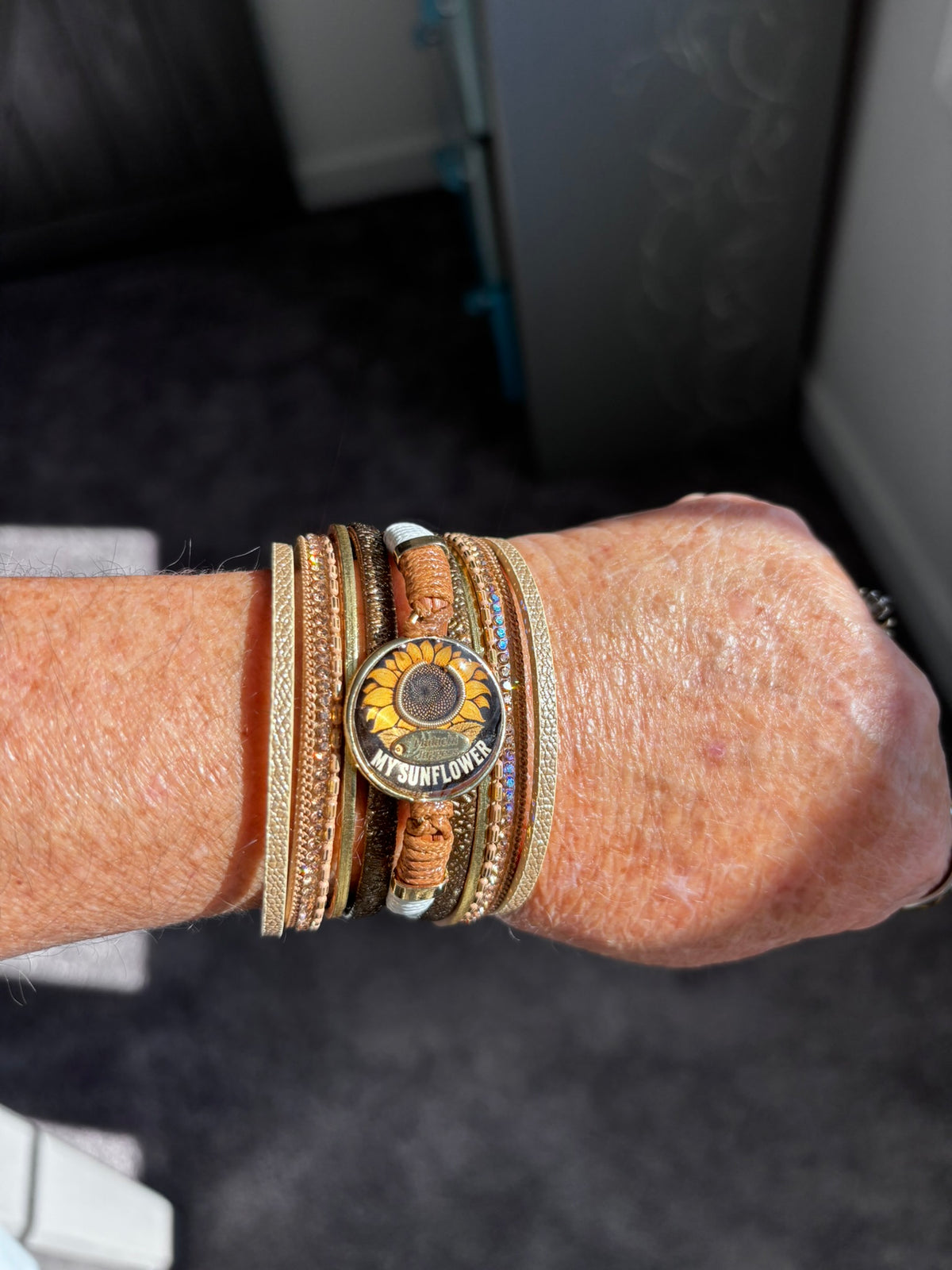 Multi-Strand Leather Cuff My Sunflower Bracelet