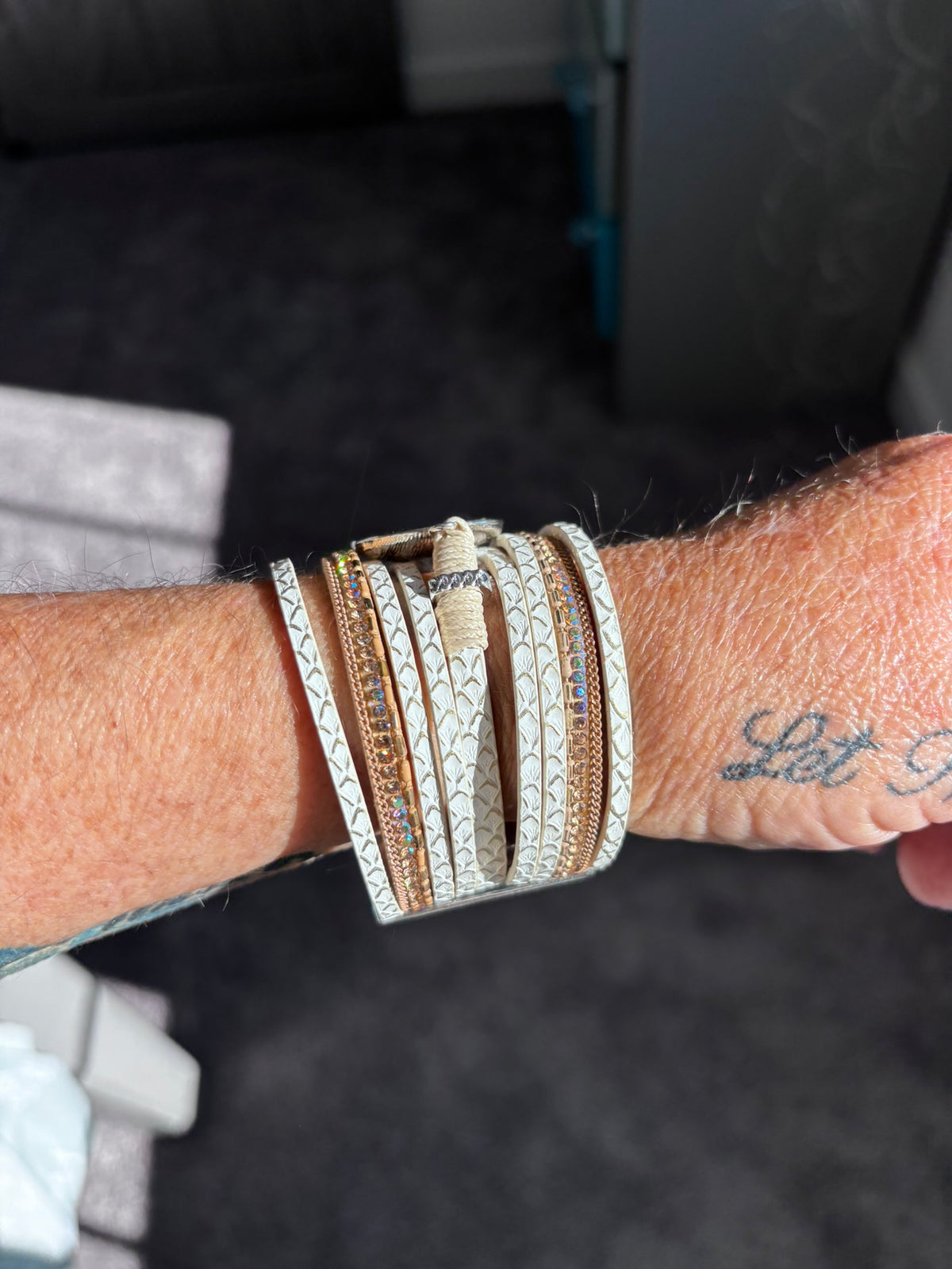 Multi Strand Leather Cuff Bracelet Ivory