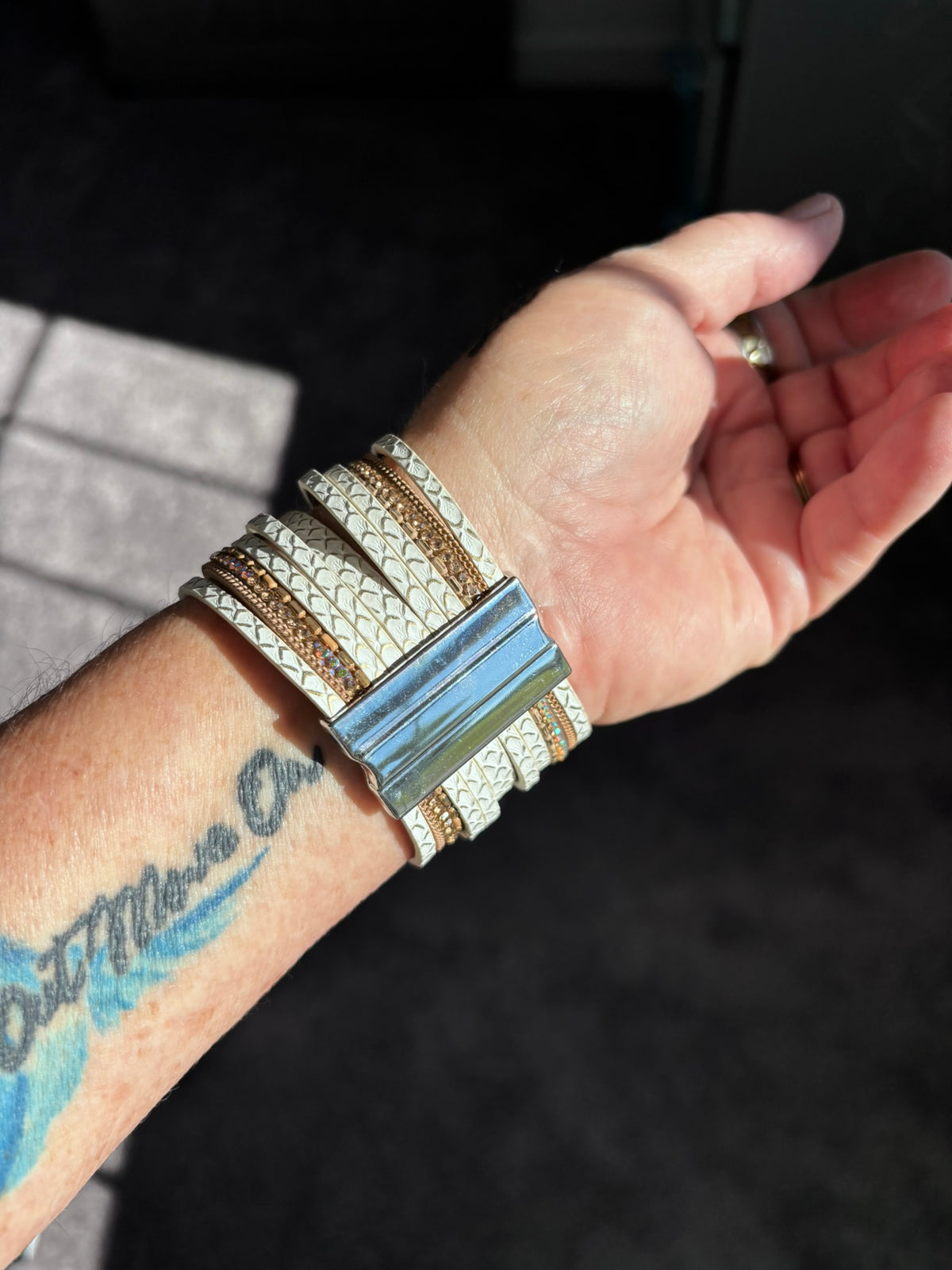 Multi Strand Leather Cuff Bracelet Ivory