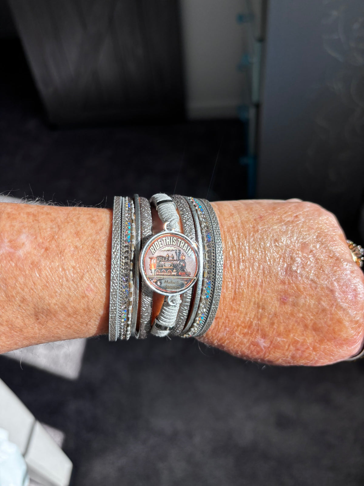 Multi-Strand Leather Ride This Train Silver Cuff