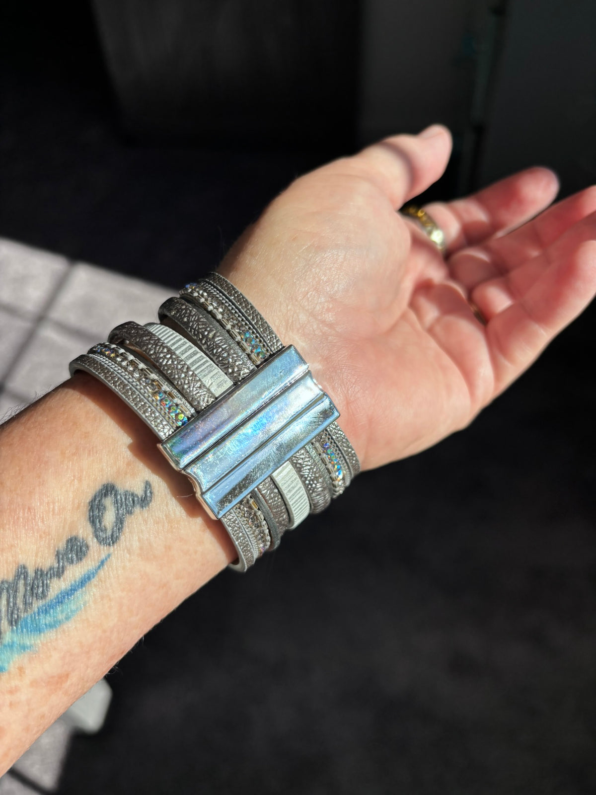 Multi-Strand Leather Ride This Train Silver Cuff