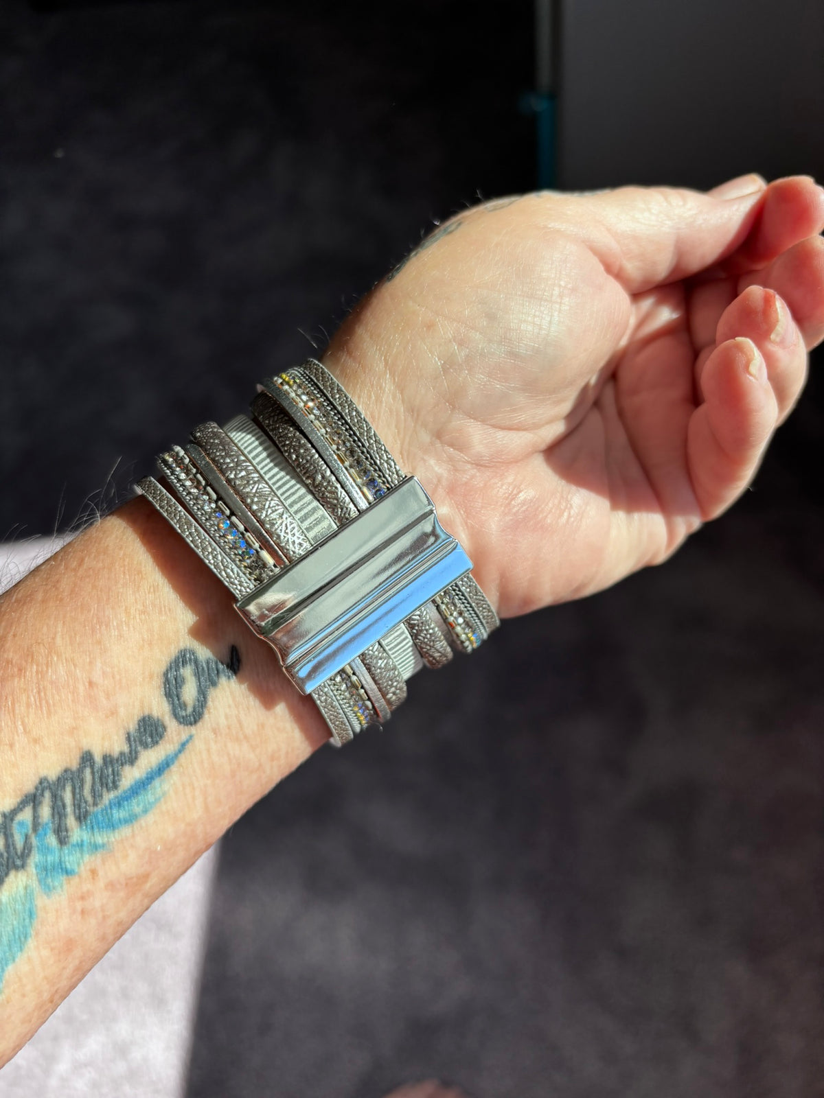 MJ Vintage Microphone Multi-Strand Leather Cuff
