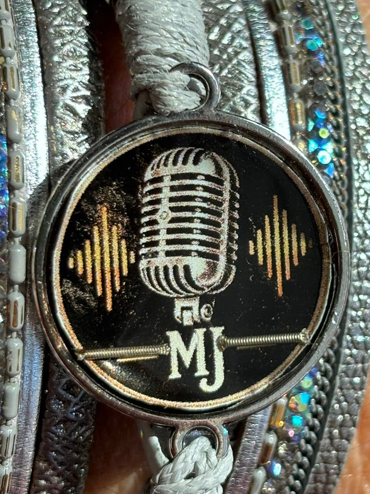 MJ Vintage Microphone Multi-Strand Leather Cuff