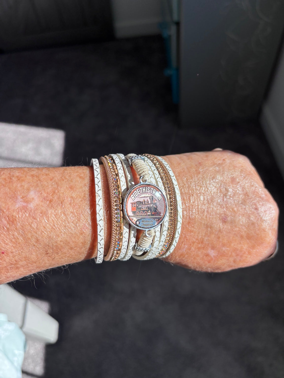 Multi Strand Leather Cuff Bracelet Ivory