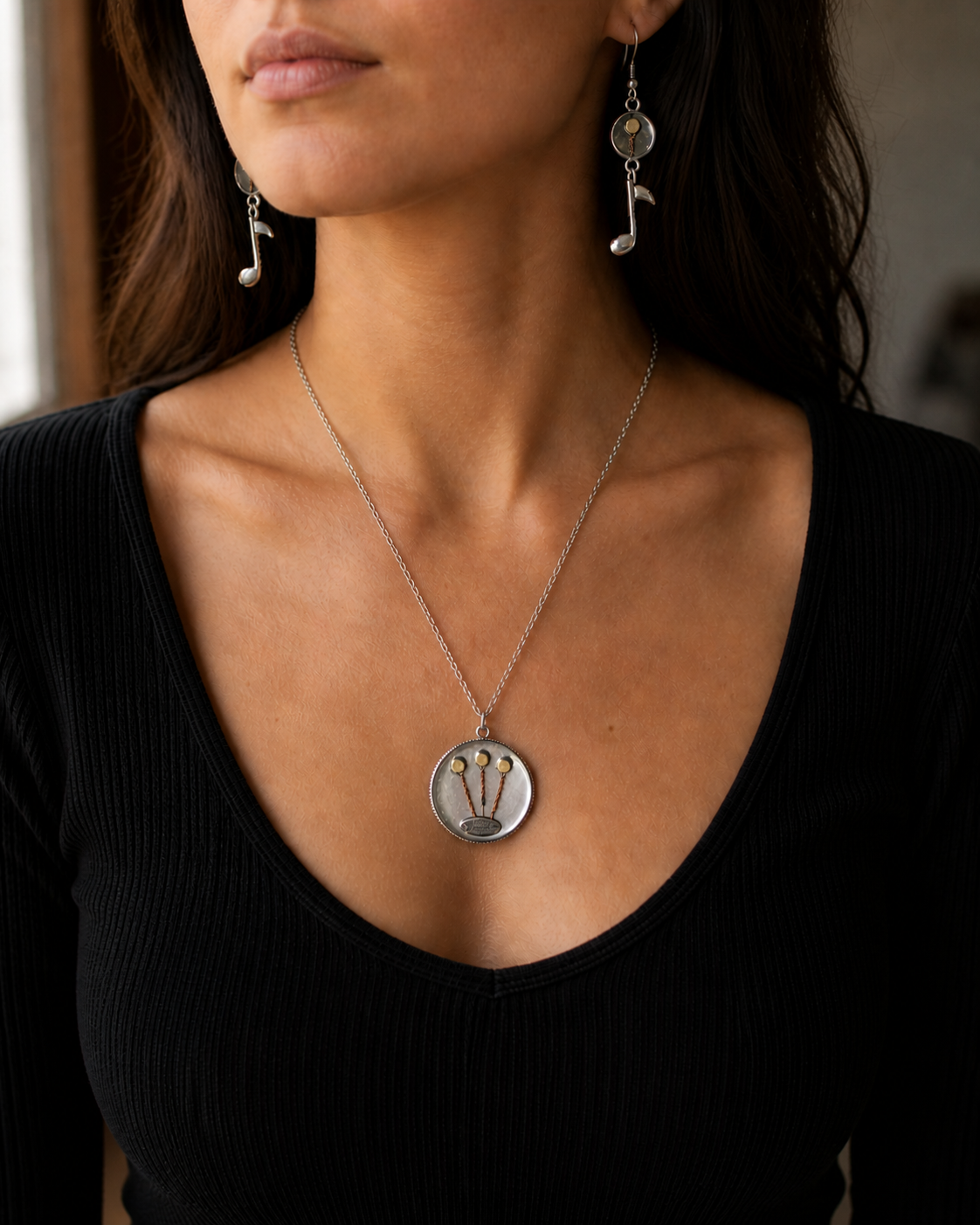 Guitar string & Resin Necklace & Earrings set
